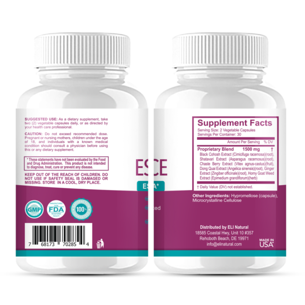 ELi natural ESTROESSENCE Capsule for Women – Female Hormone Balance Supplement Menopause Mood and Energy Support – Restores Healthy Estrogen Levels | 60 Non-GMO Vegetarian Veggie Capsules