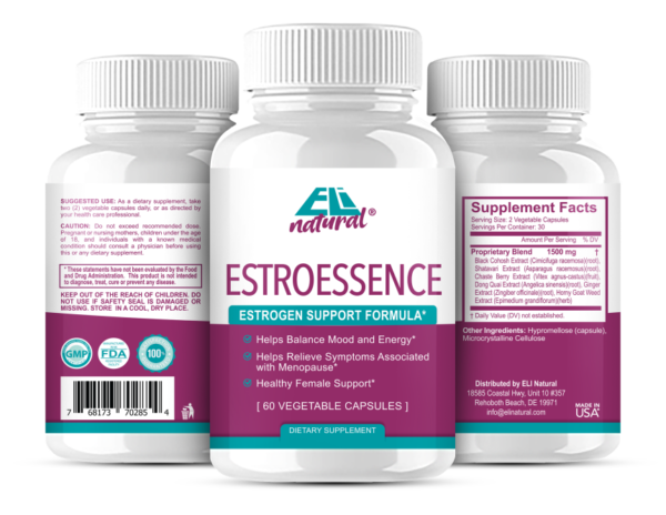 ELi natural ESTROESSENCE Capsule for Women – Female Hormone Balance Supplement Menopause Mood and Energy Support – Restores Healthy Estrogen Levels | 60 Non-GMO Vegetarian Veggie Capsules